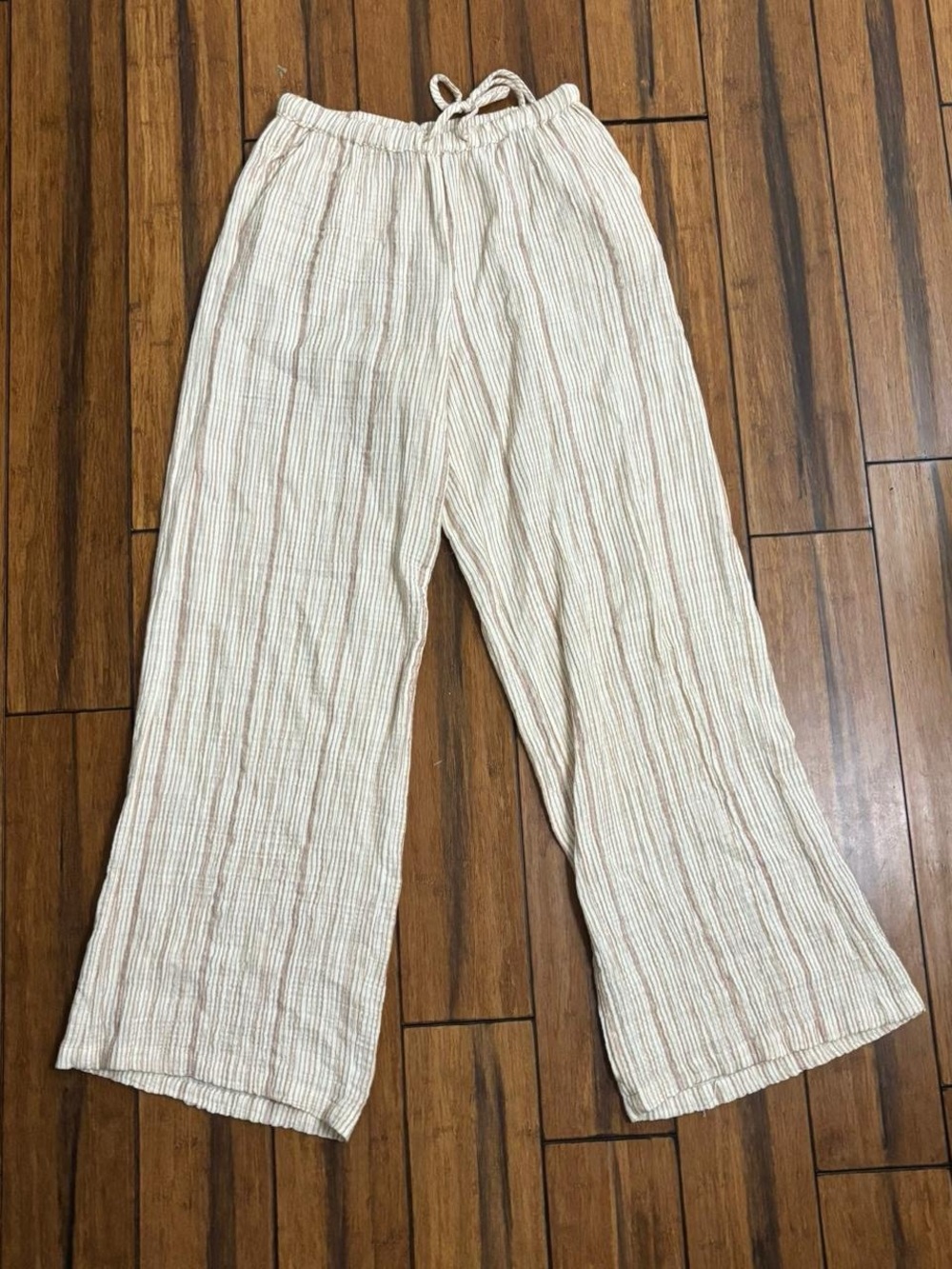 cream and tan striped linen pants - zara